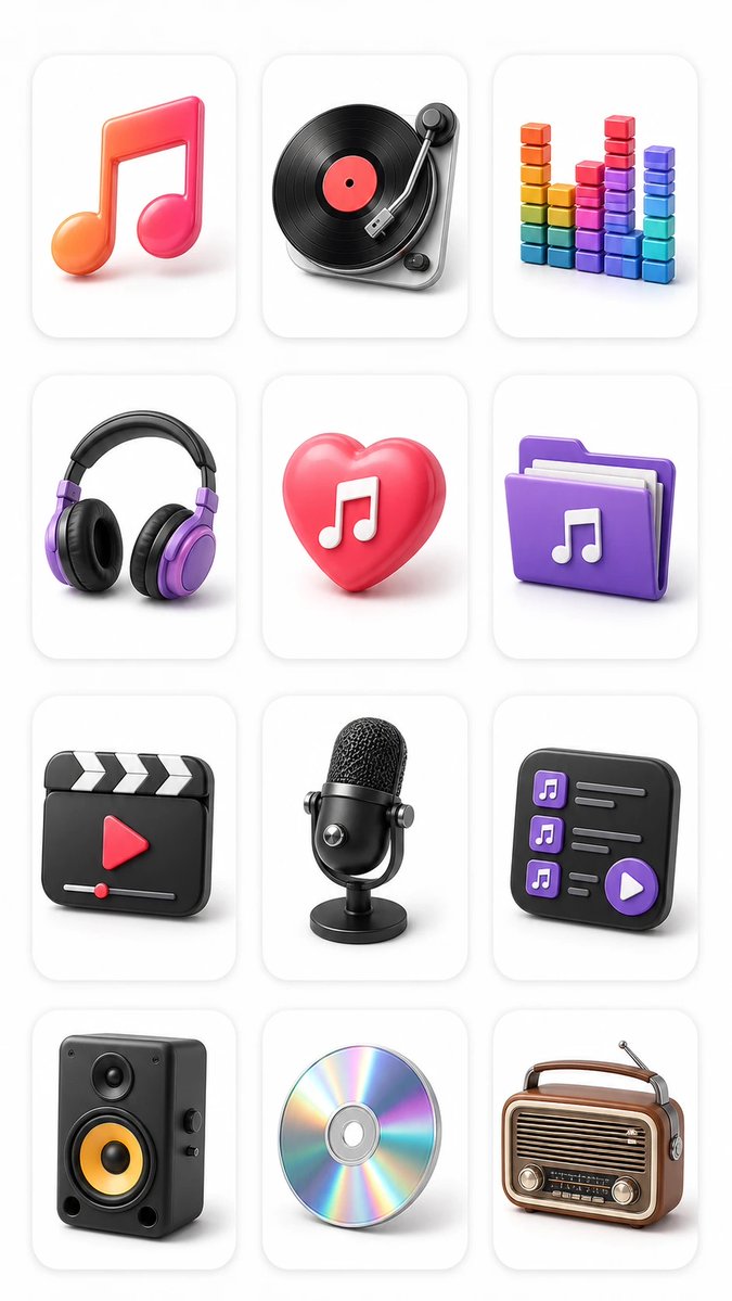 3D Music Player Icon Set — example output