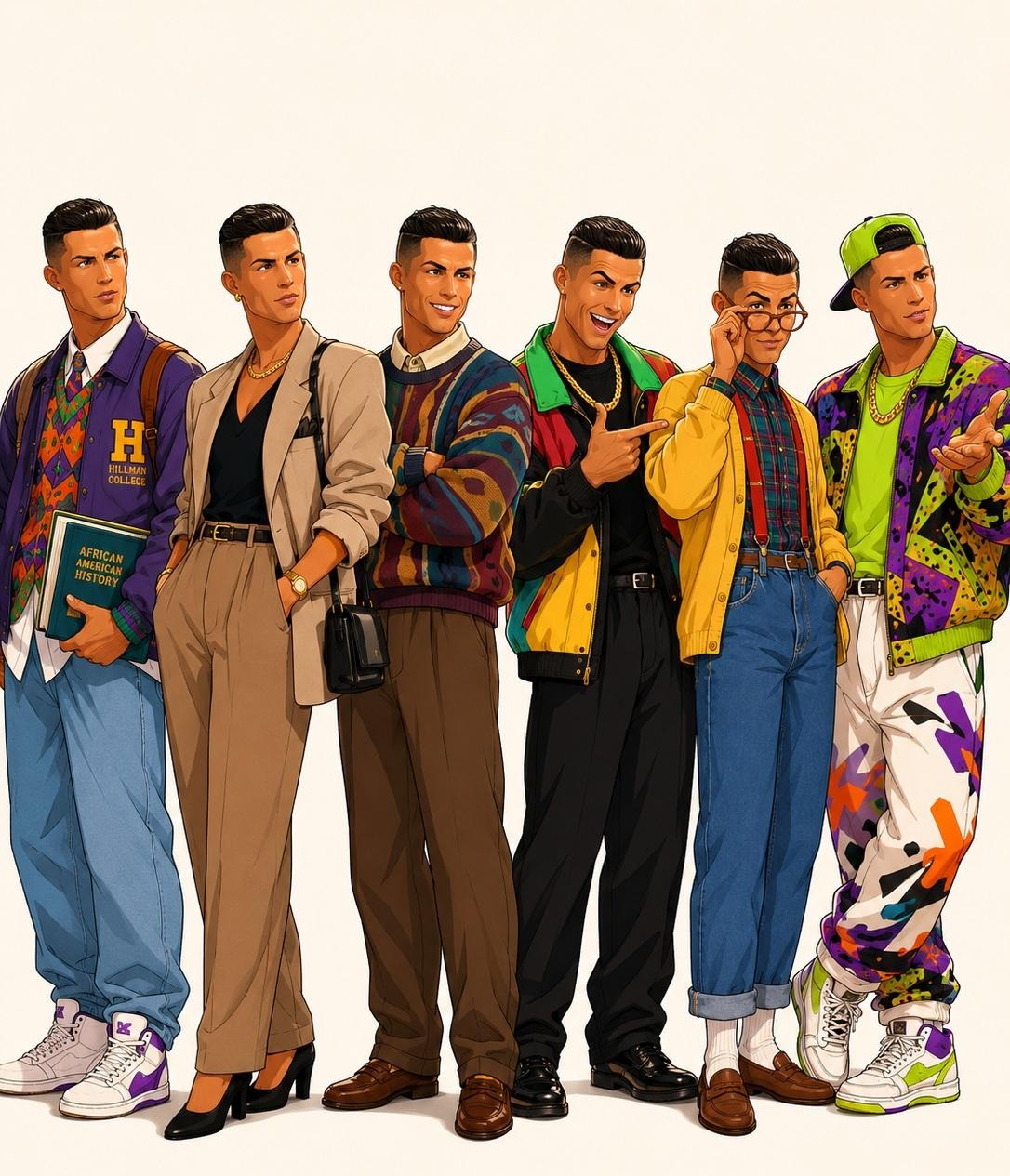 90s Sitcom Fashion Character Lineup — example output