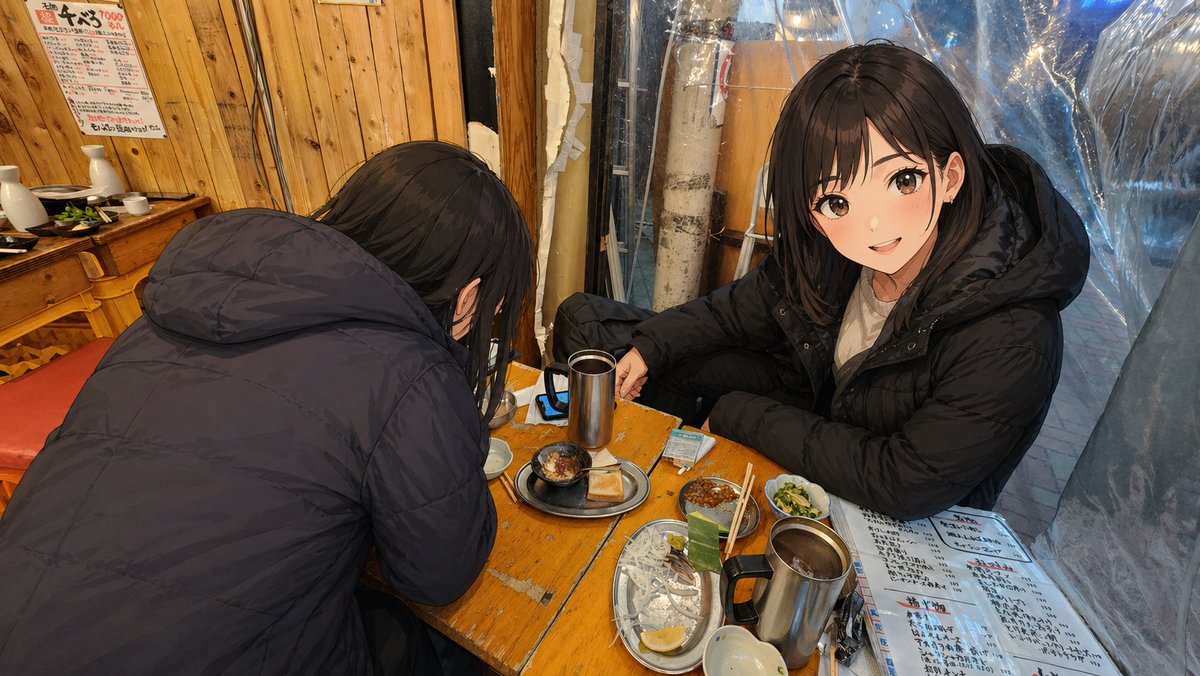 Anime Characters In Real Izakaya Photo — example output