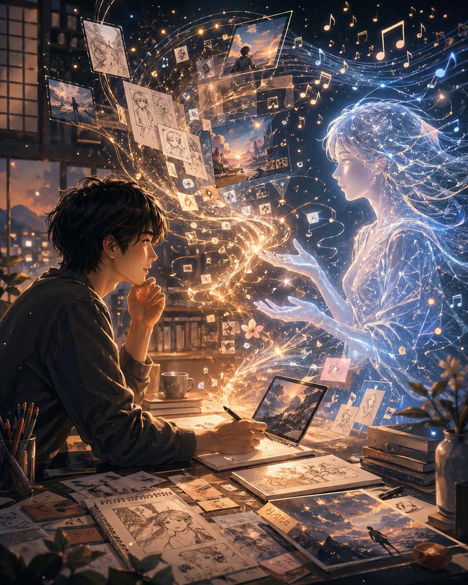 Artist And Ethereal Muse At Night — example output