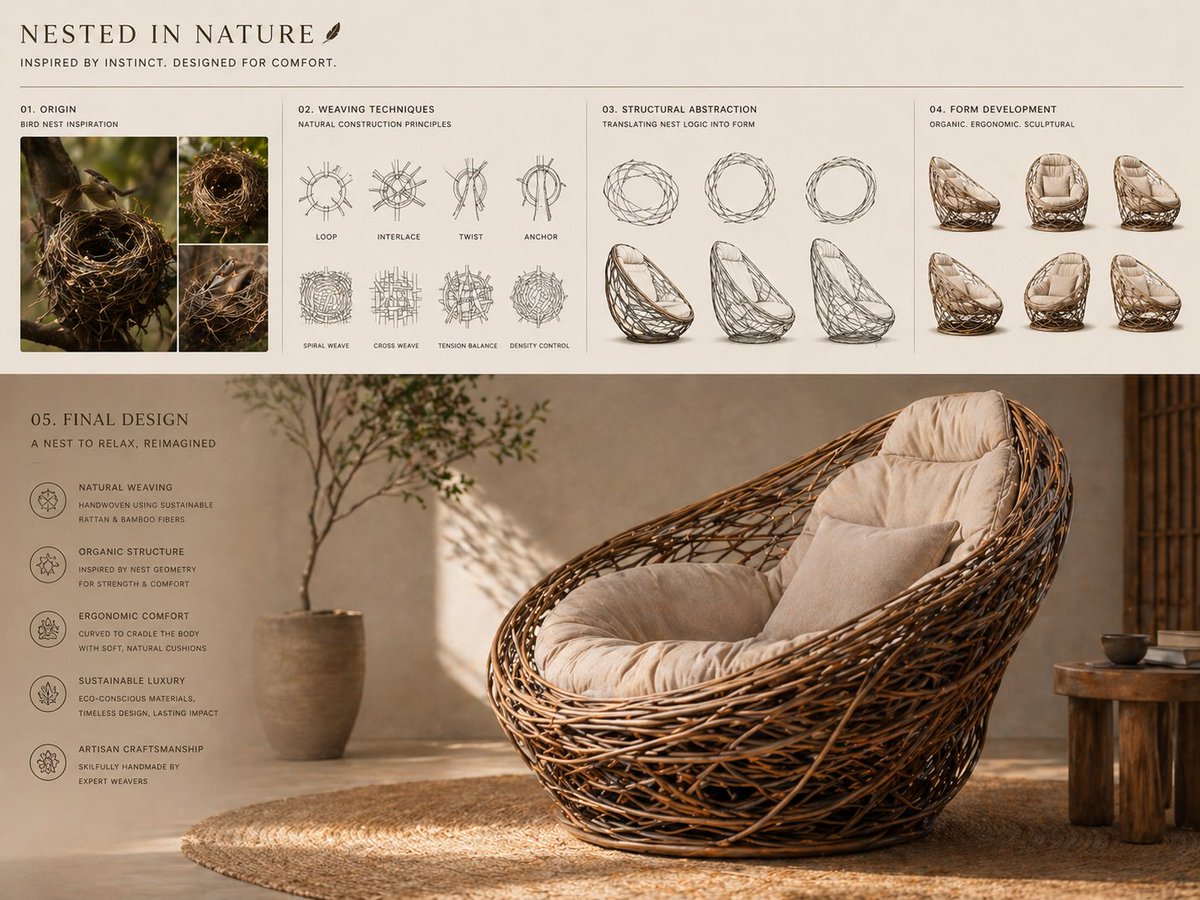 Bird Nest Chair Concept Board — example output