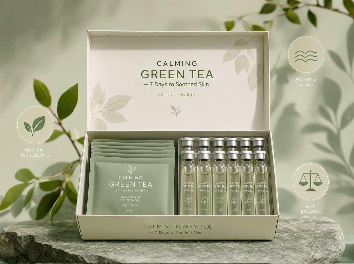 CALMING GREEN TEA Film Kit displayed frontally, the open ... — example output