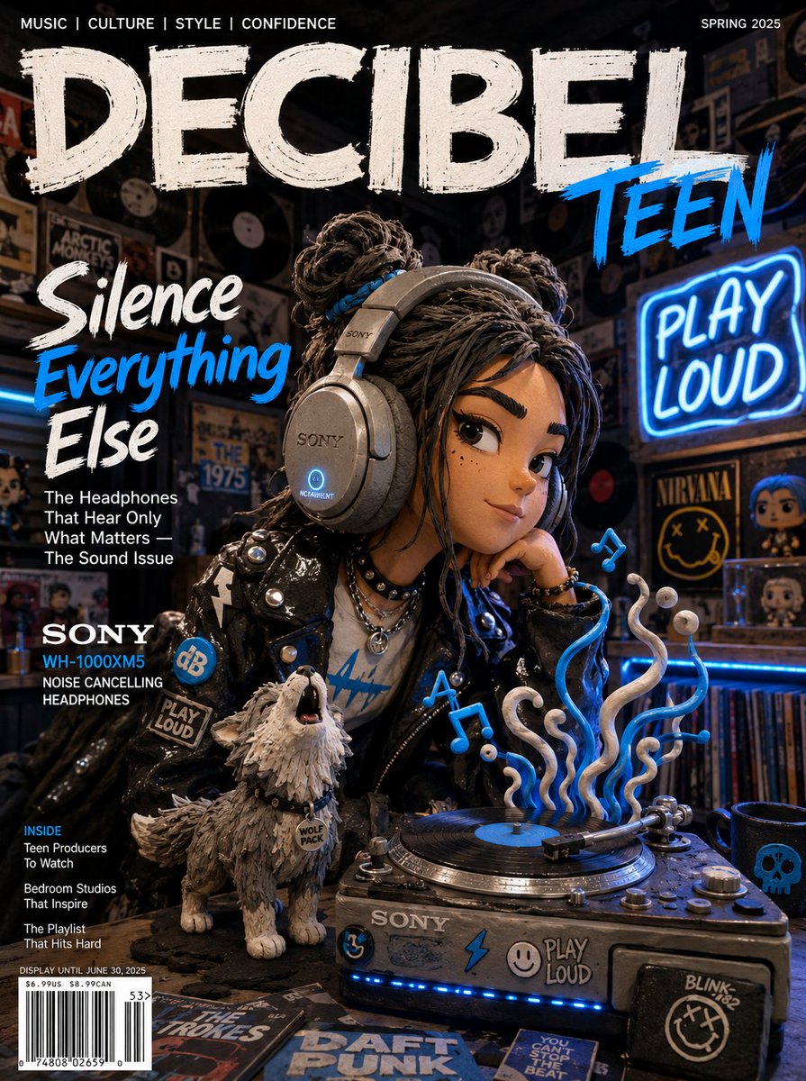 Claymation Teen Girl with Headphones — example output