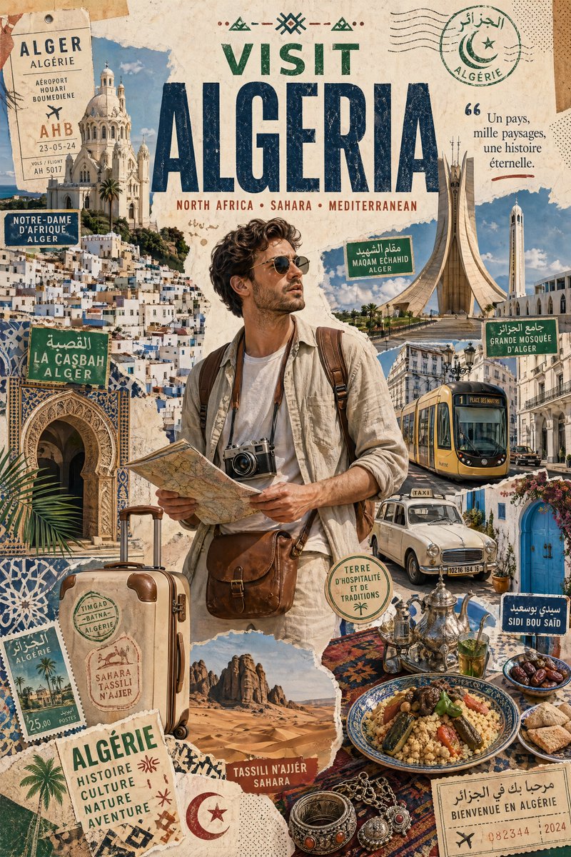 Country Stylized Travel Poster Collage — example output