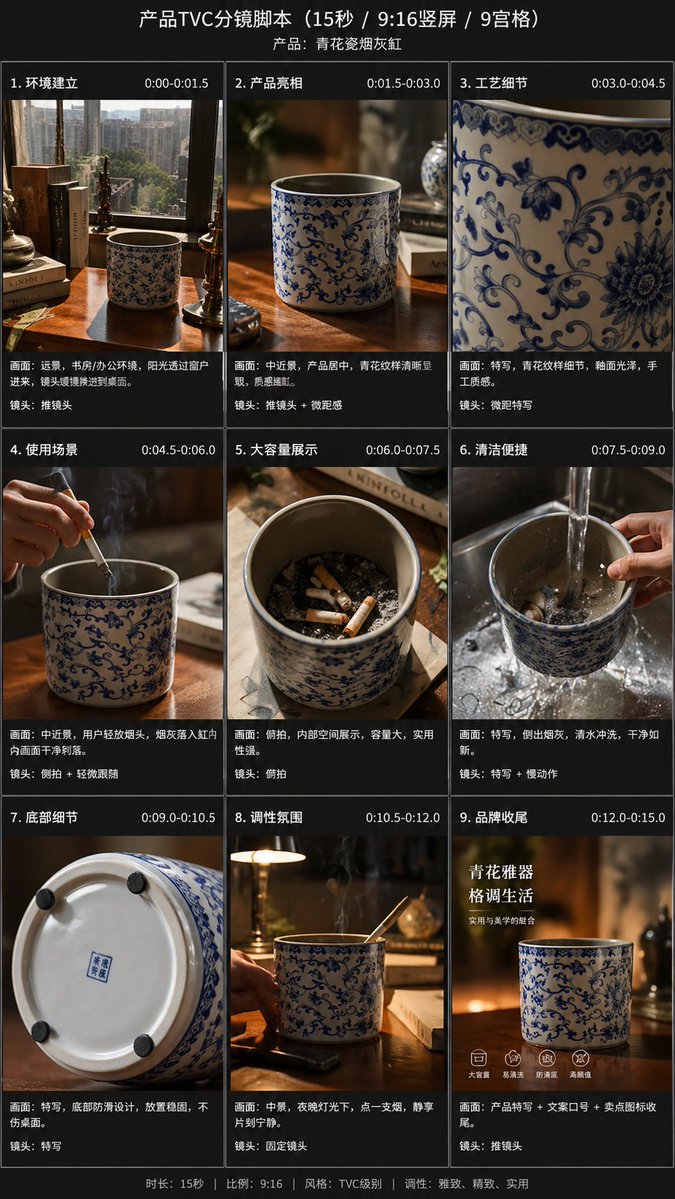 9-Panel Product TVC Storyboard — example output