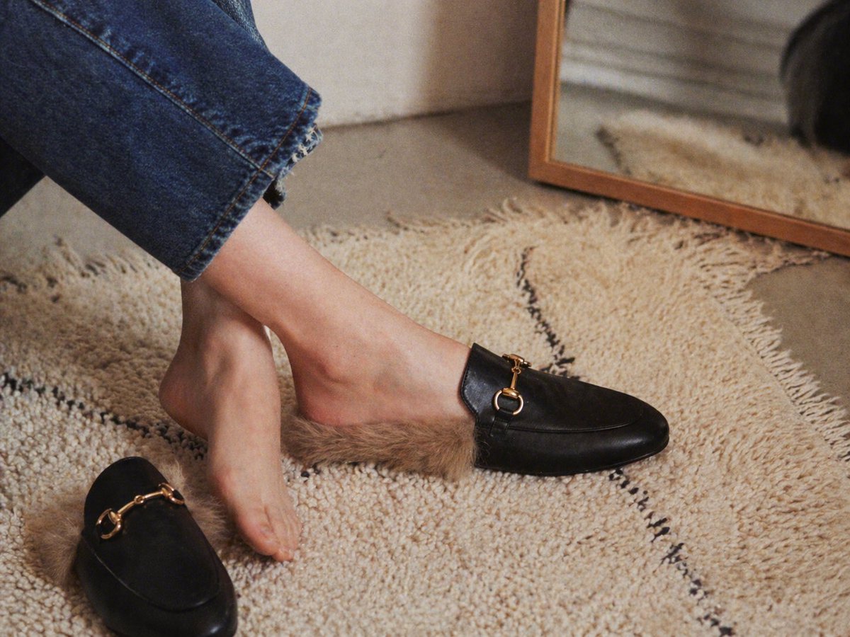 Luxury Fur-Lined Loafer Lifestyle Photo — example output