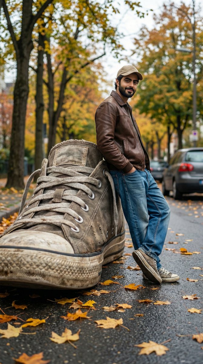 Forced-perspective Sneaker Portrait — example output
