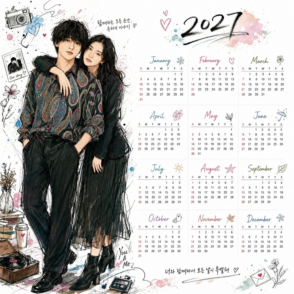 Illustrated 2027 Desktop Calendar — example output