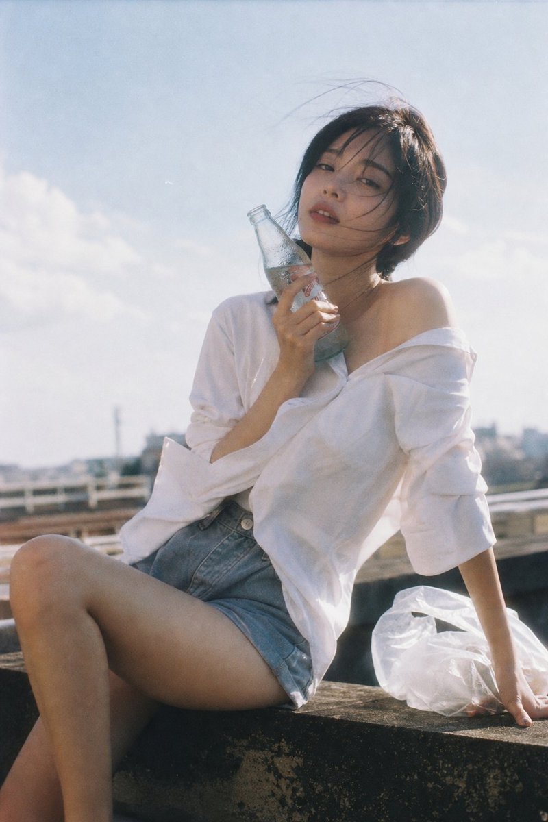 Japanese Negative Film Rooftop Portrait — example output