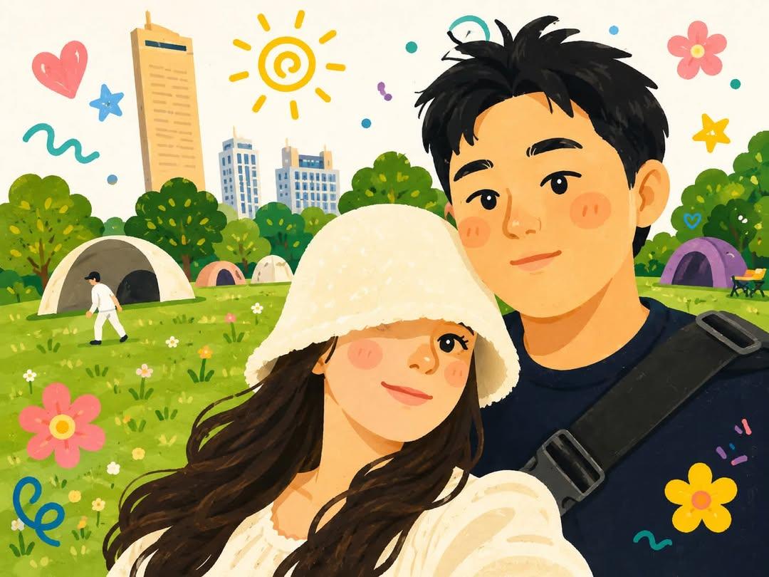 Korean Webtoon Couple Selfie — example output