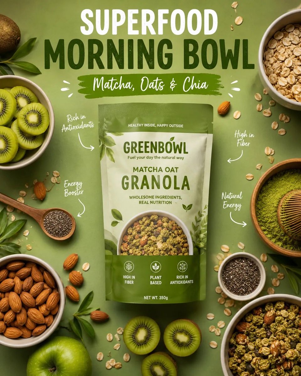 Matcha Granola Ad Poster — example output