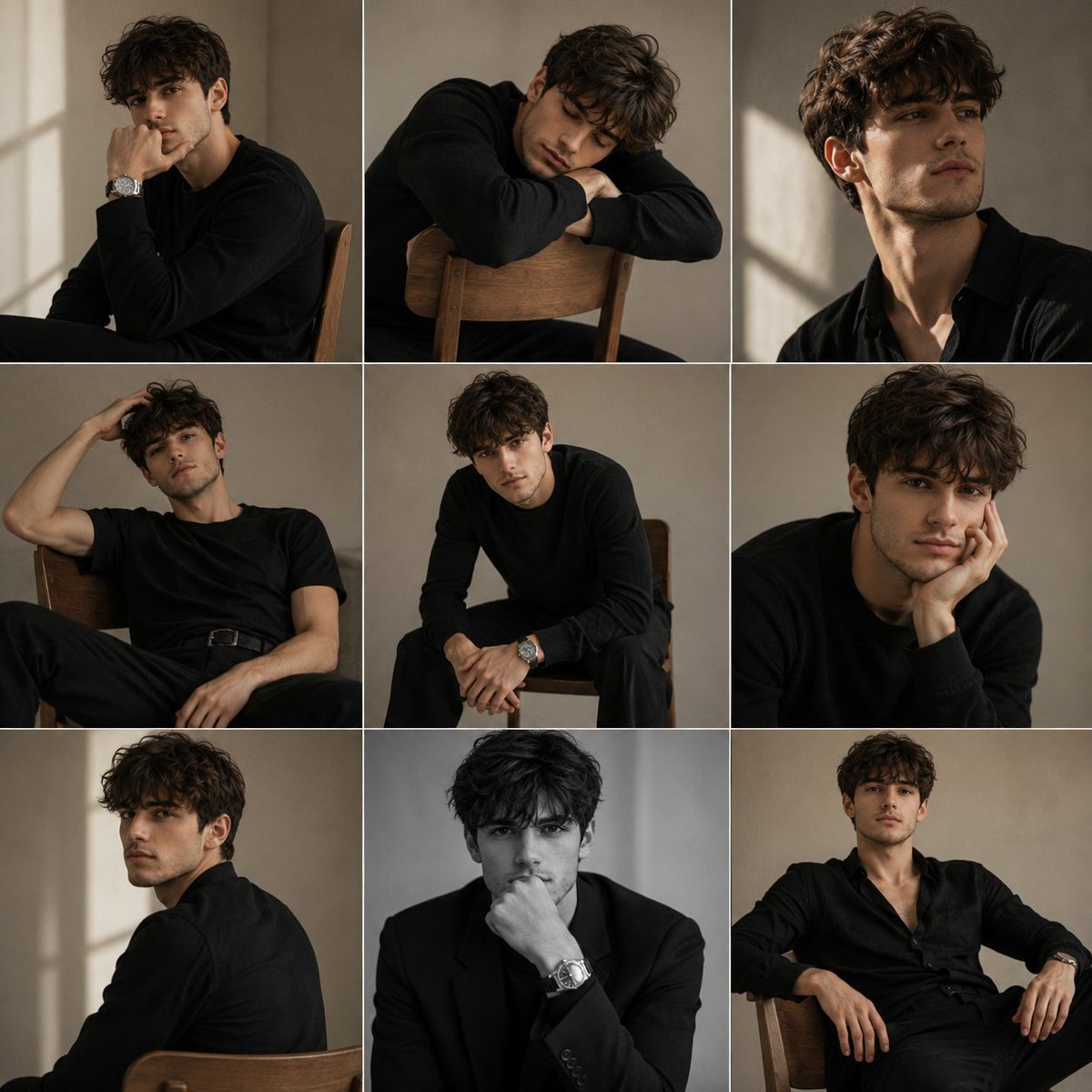 Monochrome Studio Portrait Grid — example output