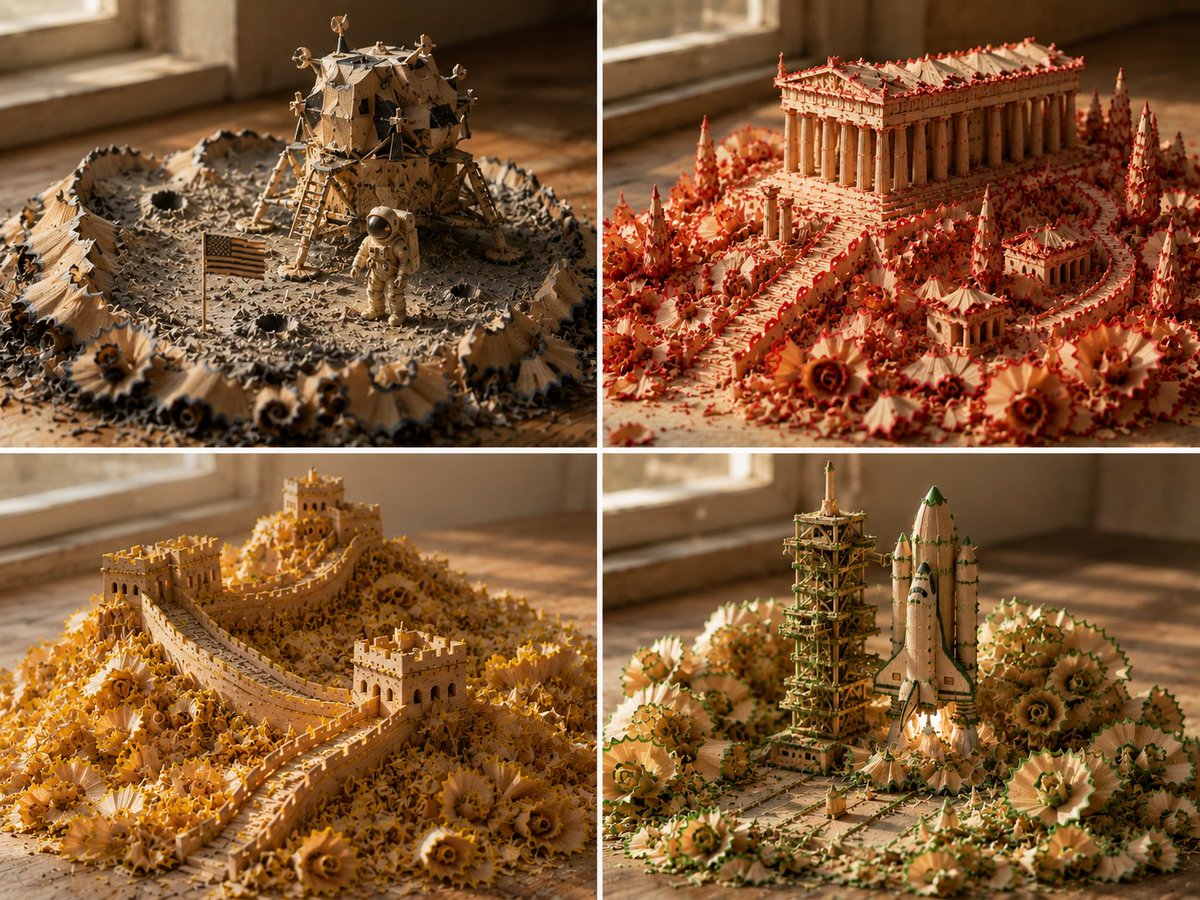 Pencil Shaving Diorama Grid — example output