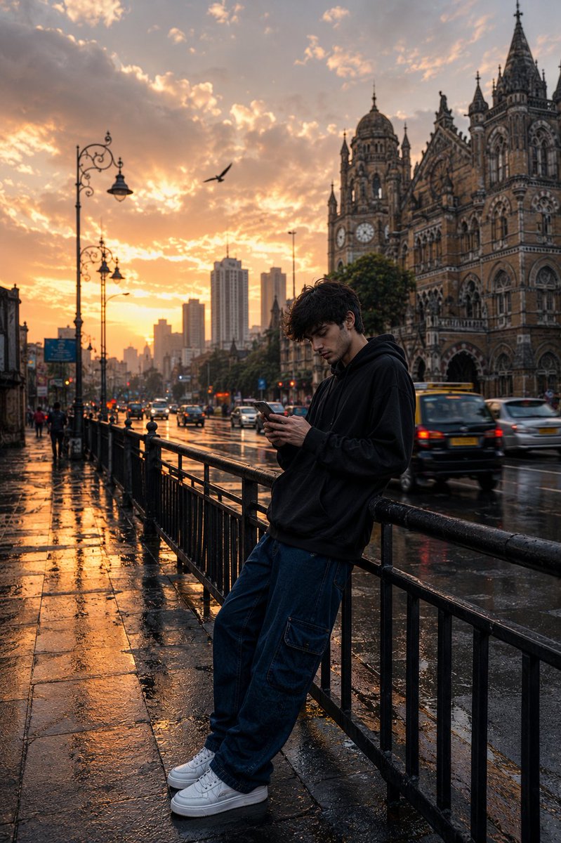 Rainy Street Golden Portrait — example output