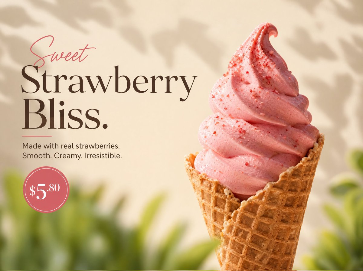 Realistic Product Photography of a Rich Strawberry Soft-serv — example output