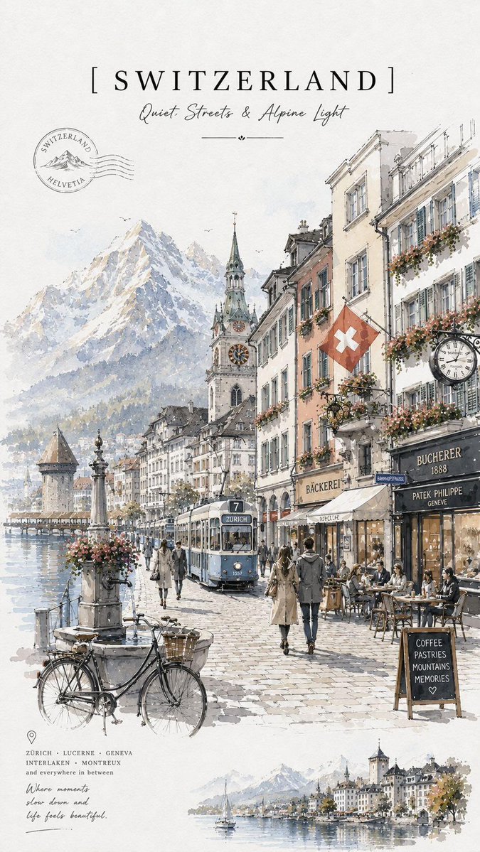 Vintage Watercolor Travel Poster — example output