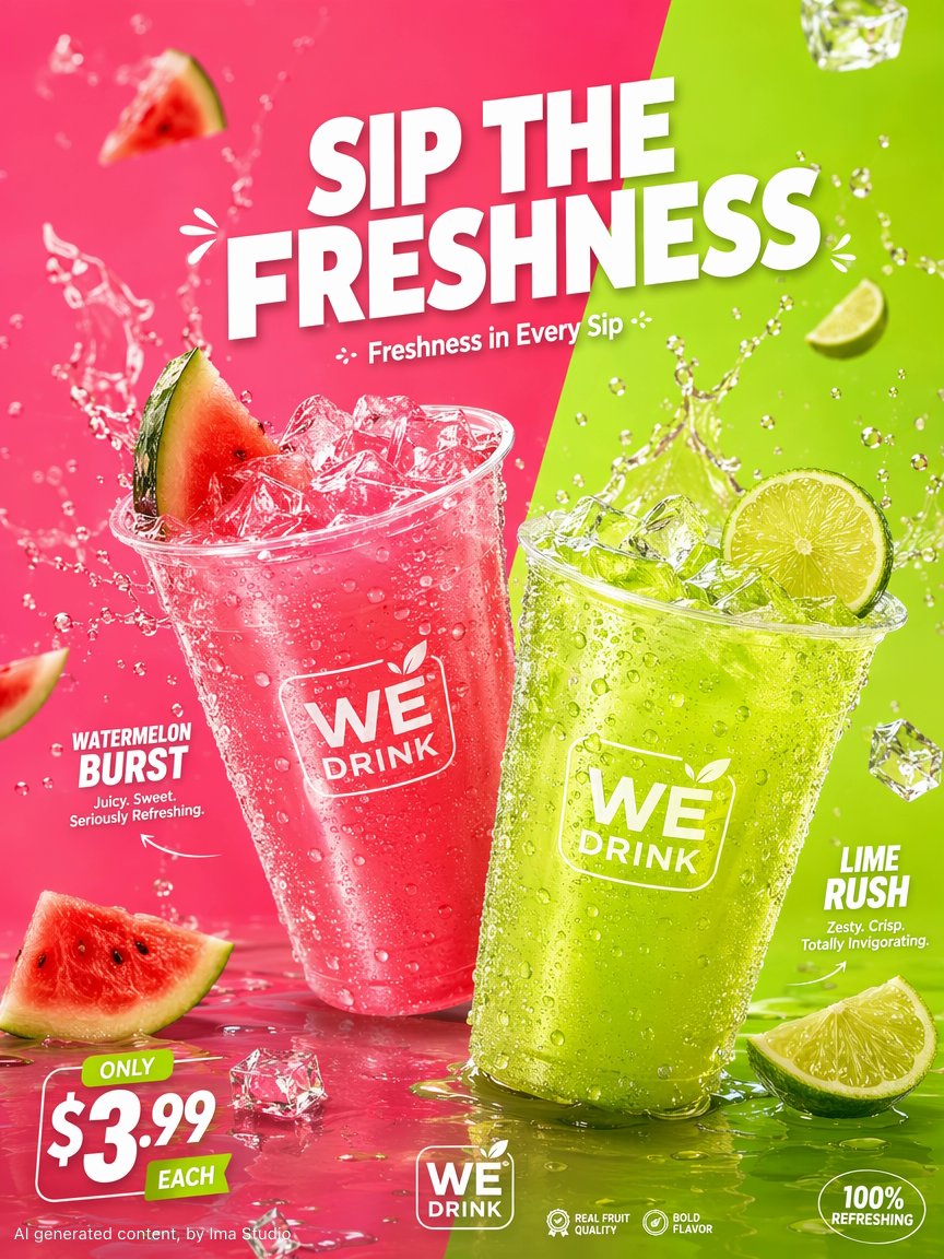 Watermelon Lime Beverage Ad Poster — example output