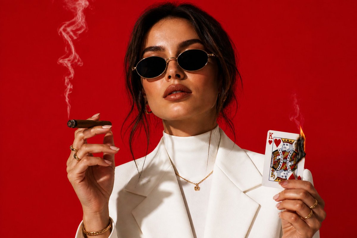 White Suit red Backdrop Portrait — example output