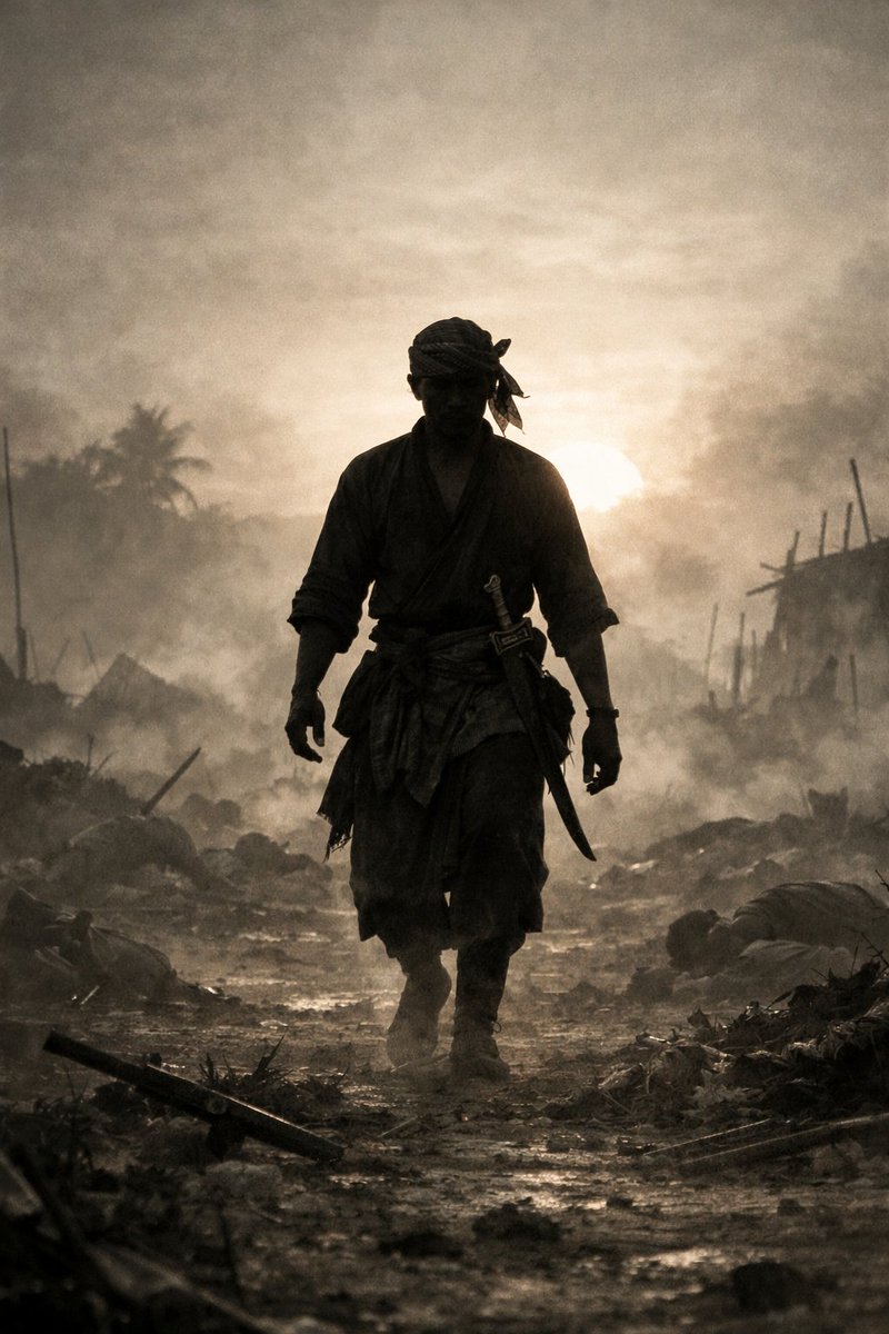 12th-Century Javanese Battlefield at Dawn — example output