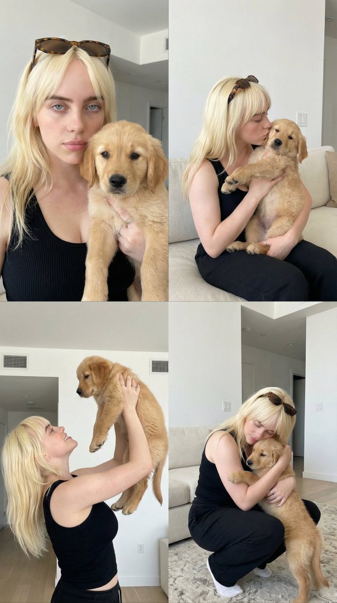 2x2 Collage of Woman with Golden Retriever Puppy — example output