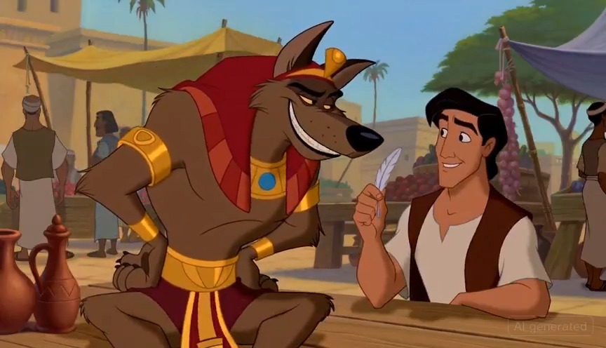 90s Disney Style Anubis Market Scene — example output