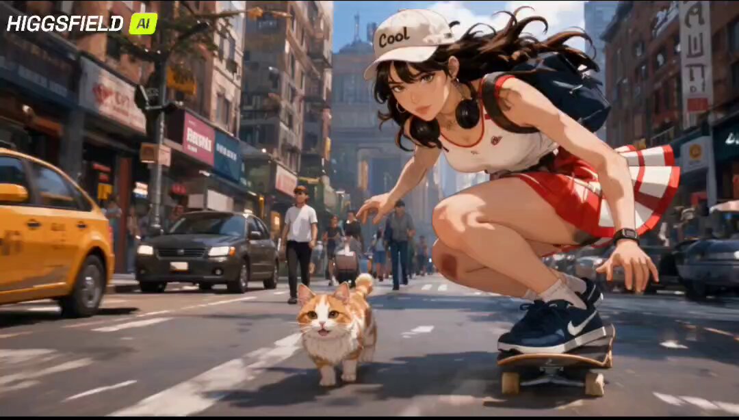 Anime Skateboarding Chase in NYC — example output