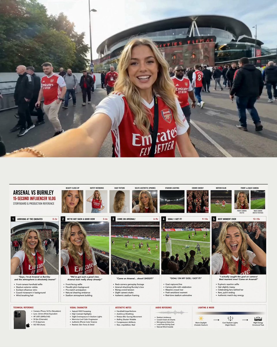 Arsenal Football Stadium Influencer Vlog — example output