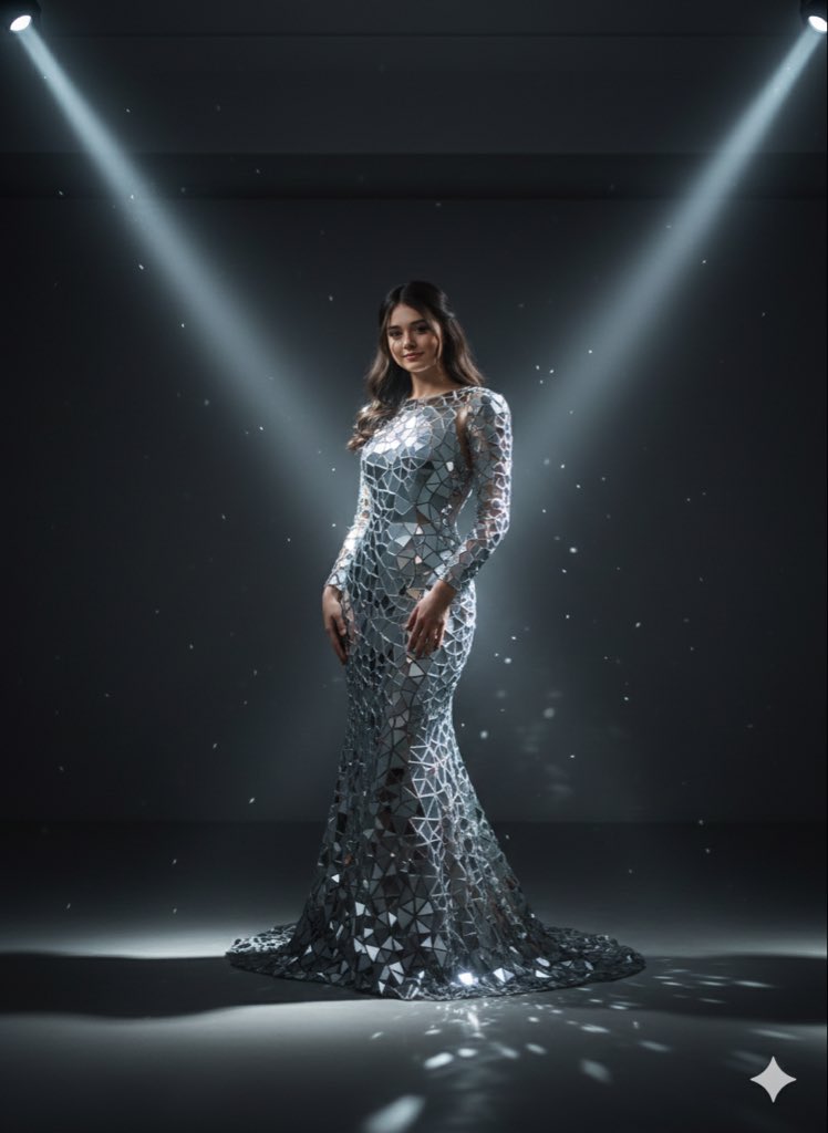 Avant-garde Mirror Gown Fashion Portrait — example output