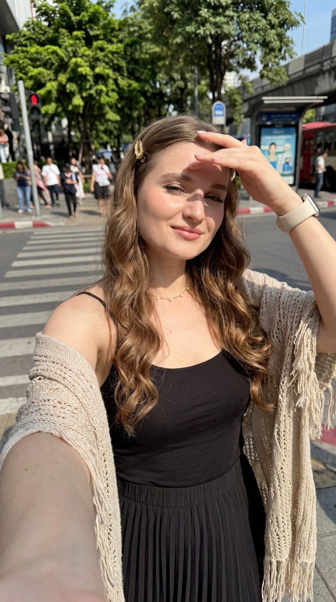 Sunny Bangkok City Street Selfie — example output