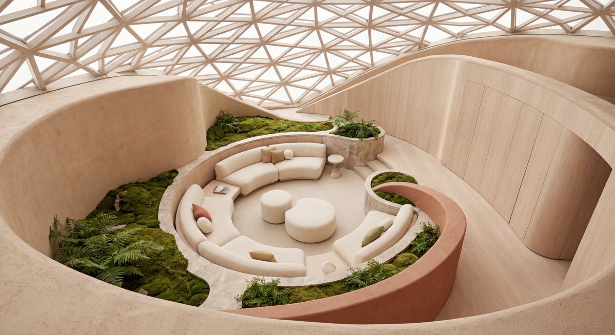 Futuristic Biophilic Atrium Lounge — example output
