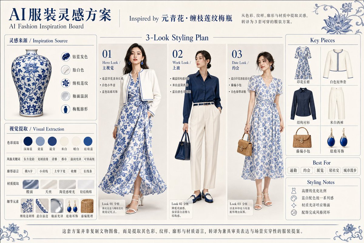 Blue Porcelain Fashion Inspiration Board — example output