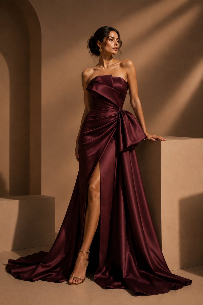 Burgundy Satin Couture Editorial — example output