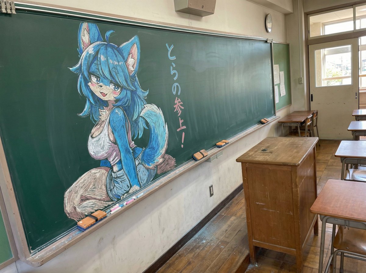 Chalk drawing of an illustration on a classroom blackboard — example output