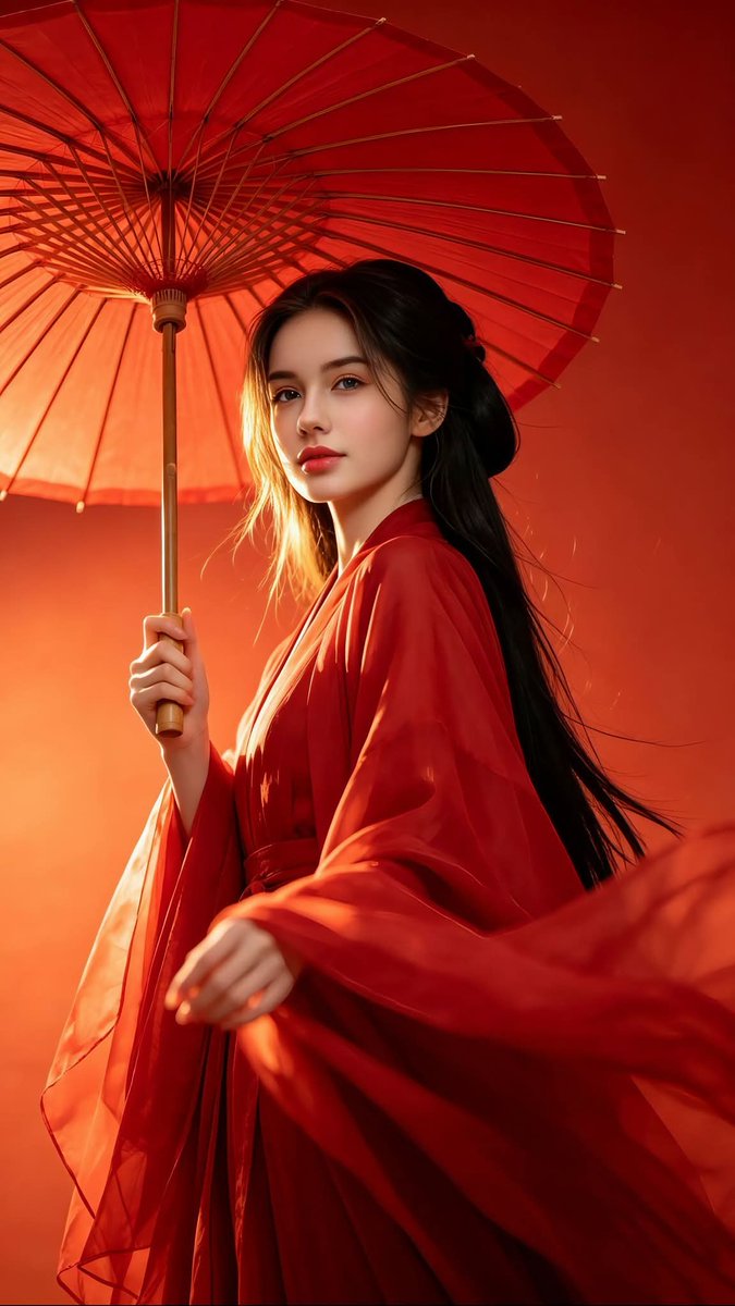 Chinese Hanfu Red Fantasy Portrait — example output