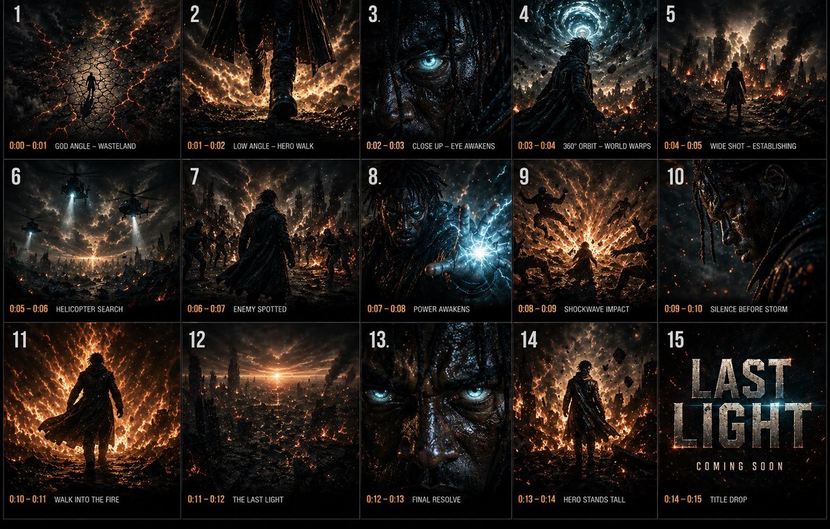 Cinematic 3x3 Storyboard Grid — example output