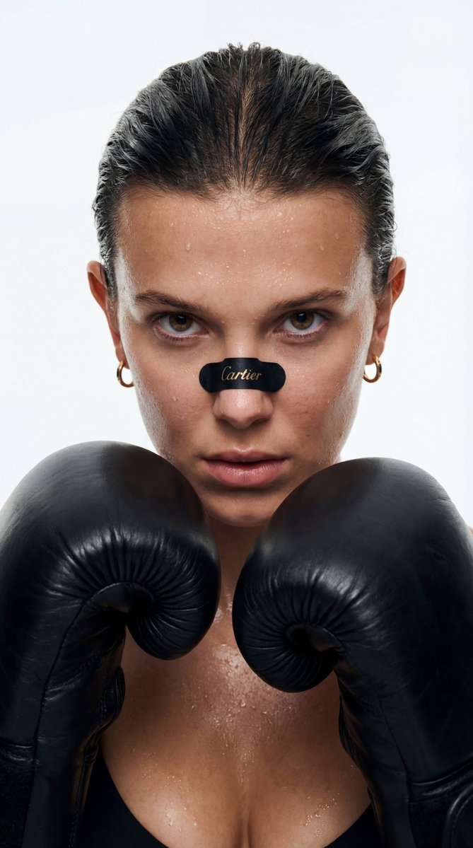 Cinematic Boxer Portrait with Cartier Branding — example output