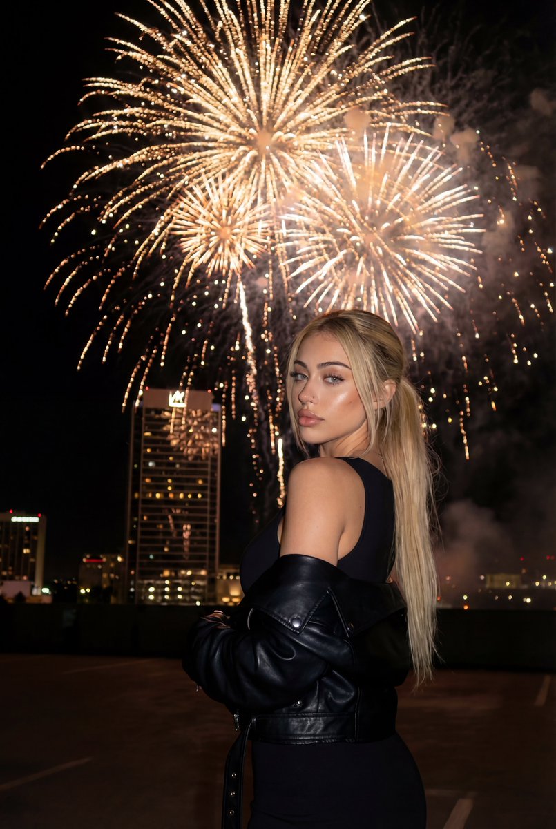 Cinematic New Year's Eve Cityscape Portrait — example output