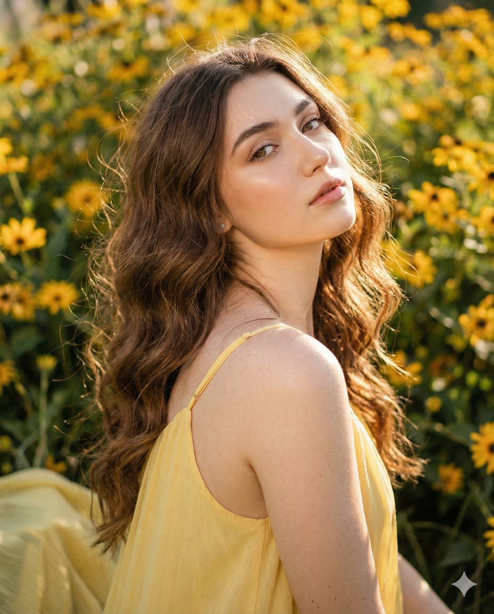 Cinematic Portrait with Harsh Flash and Floral Background — example output