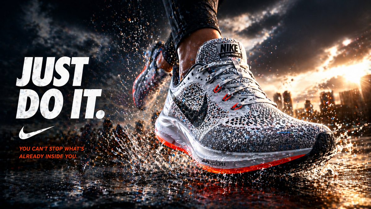 Cinematic Running Shoe Ad Poster — example output