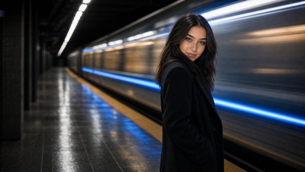 Cinematic Subway Editorial Portrait — example output