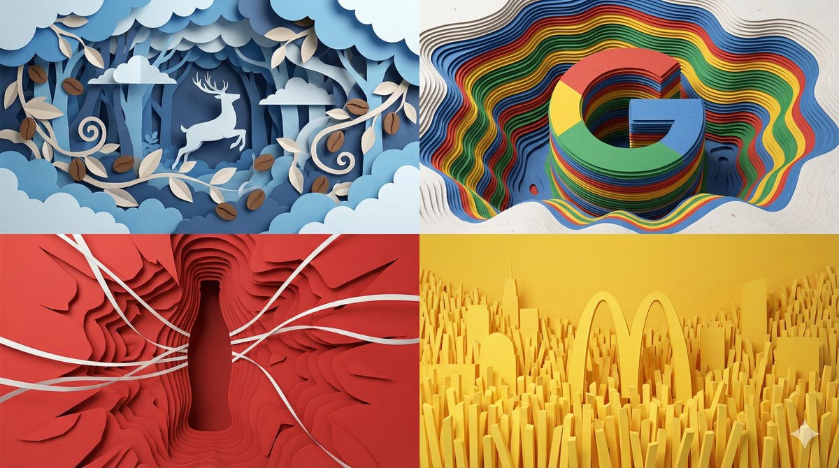 Complex Four-Quadrant Paper World Composite Prompt — example output