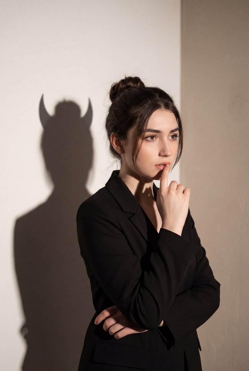 Conceptual Portrait with Symbolic Devil Horn Shadow — example output