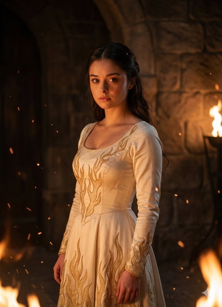 Contrasting Fantasy Portrait with Golden Flames — example output