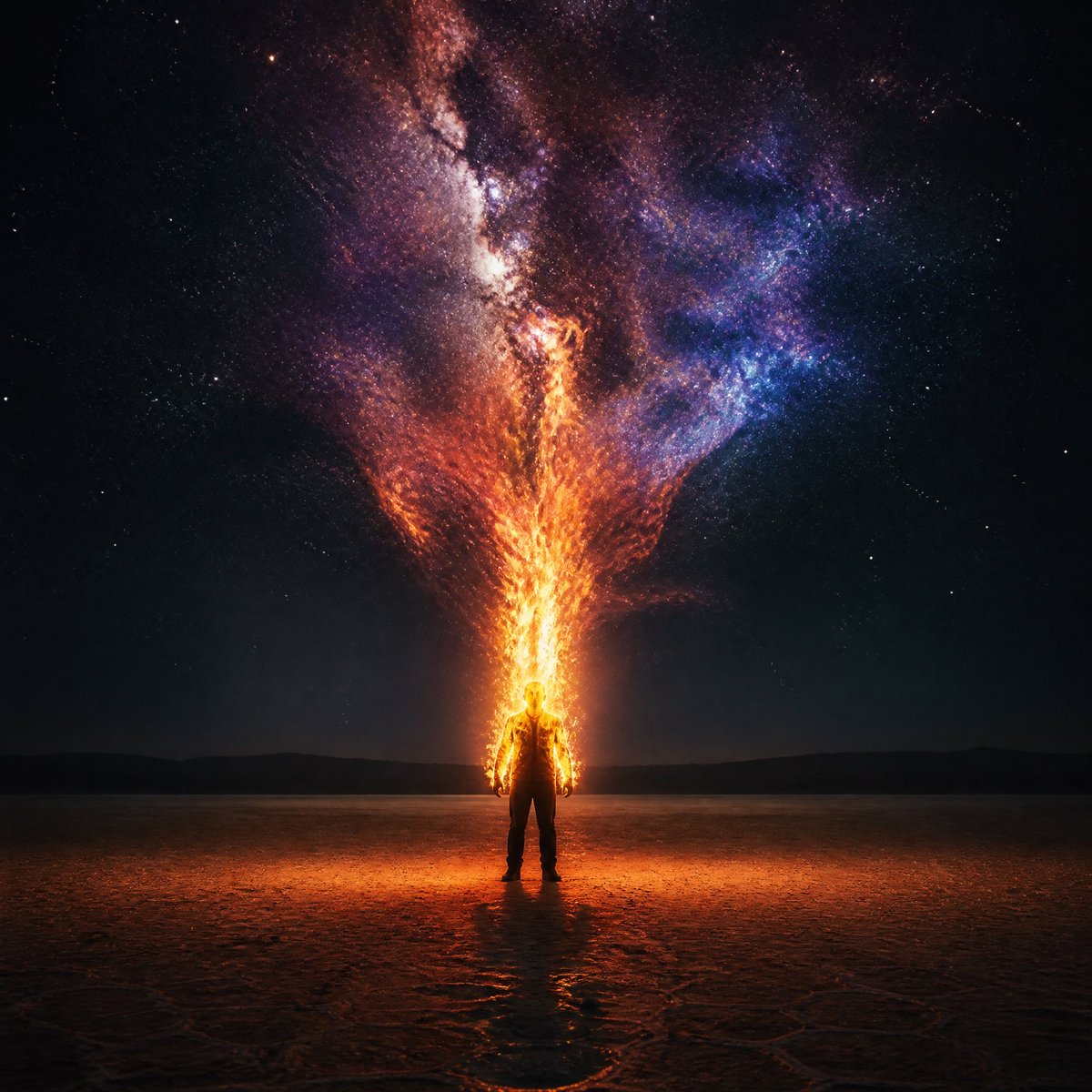 Surreal Cosmic Fire Man — example output