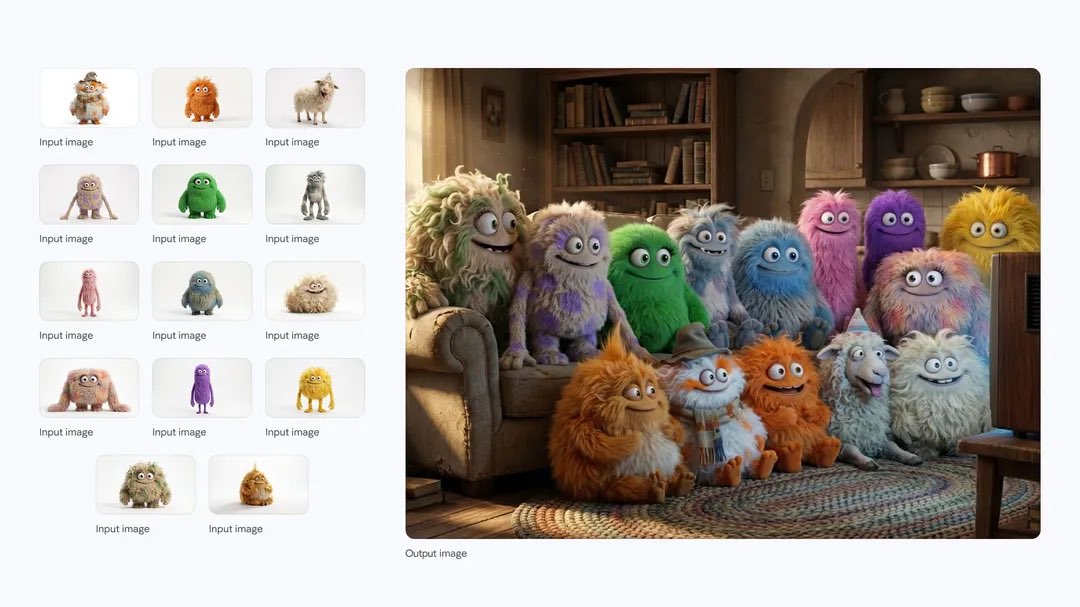 Cozy TV-watching group of fluffy characters — example output