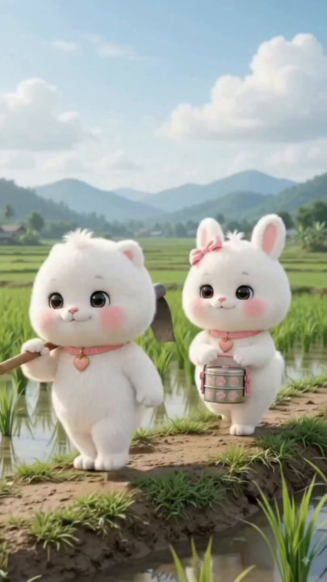 Cute Rabbits in Rice Field Animation — example output