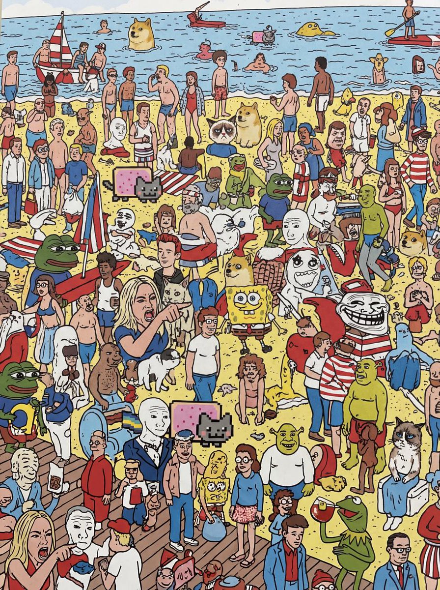 Every meme character in Where’s Wally style — example output