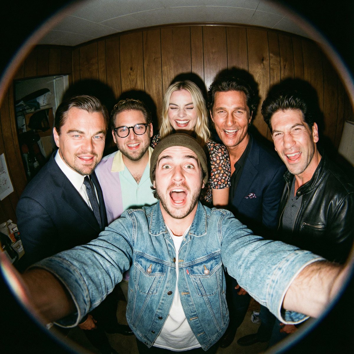 Fisheye selfie with movie characters using Nano Banana Pro — example output