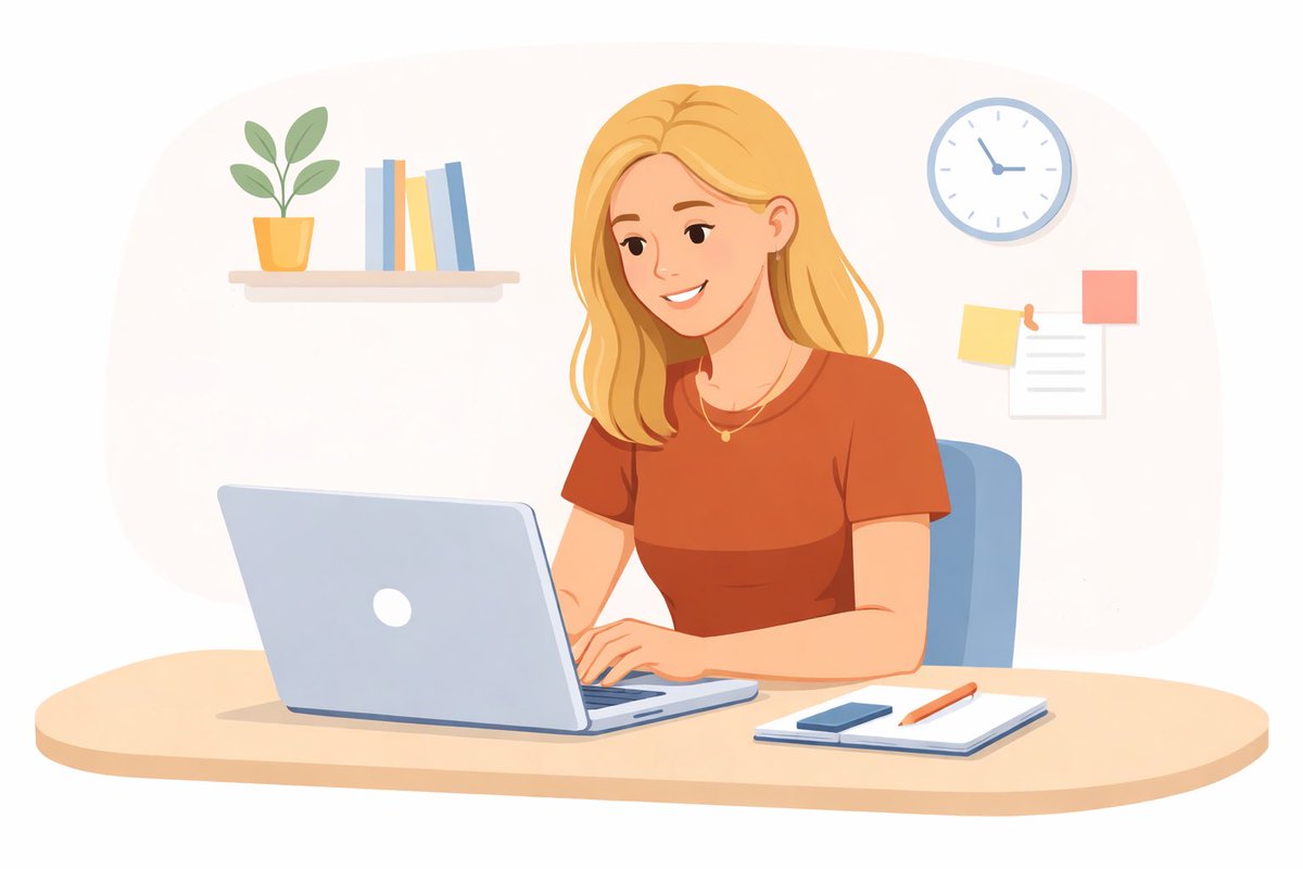 Flat vector illustration of a woman working — example output