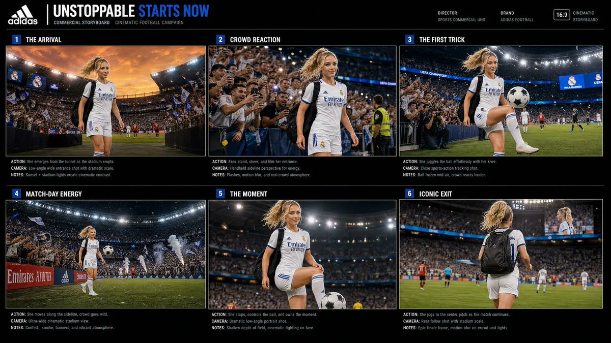 Cinematic Football Commercial Storyboard — example output